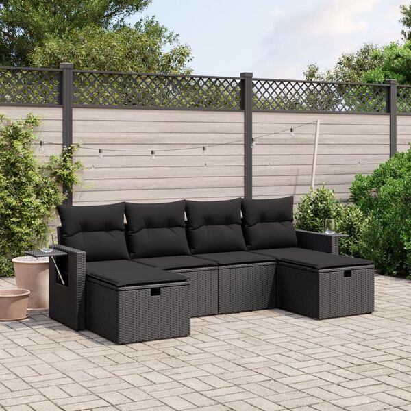 vidaXL Garden Sofa Set Black PE Rattan, Powder-coated Steel 6 Piece Set