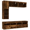 vidaXL 7 Piece TV Wall Stand Set with LED Lights Smoked Oak