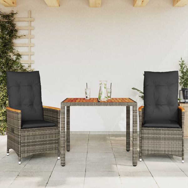 vidaXL Garden Dining Set Grey PE rattan 4-seater Adjustable Footrests