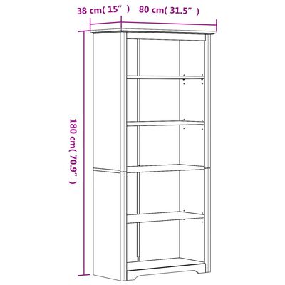 vidaXL Bookcase BODO White 31.5"x15"x70.9" Solid Wood Pine 5-Tier