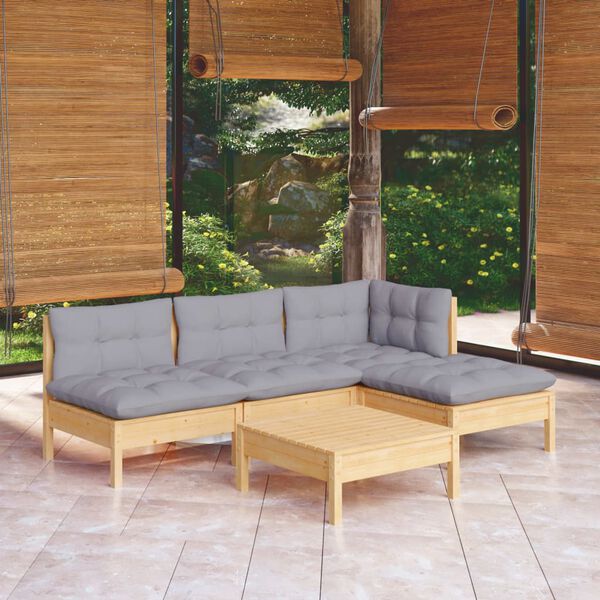 vidaXL Garden Lounge Set Grey Solid pinewood Medium Modular