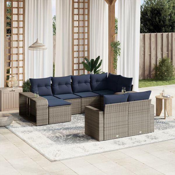 vidaXL 10 Piece Patio Sofa Set with Cushions Gray Poly Rattan