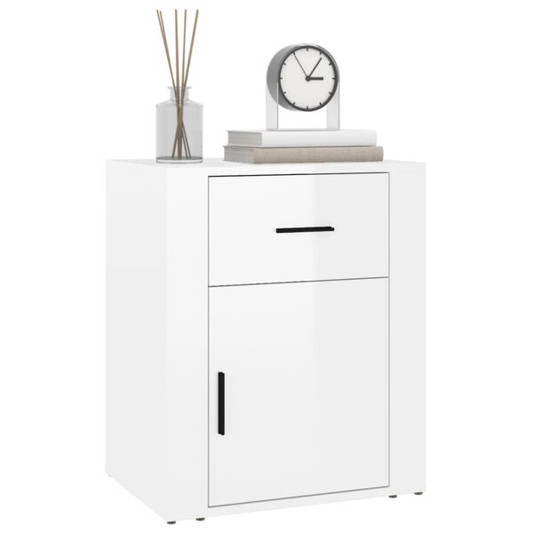 vidaXL Bedside Cabinet High gloss white Engineered wood 19.7x14.2x23.6 in