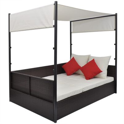 vidaXL Patio Bed with Canopy Brown 74.8"x51.2" Poly Rattan
