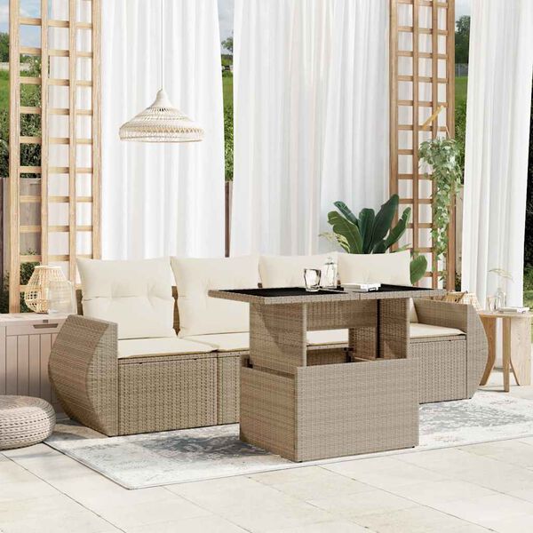 vidaXL Garden Sofa Set Beige PE Rattan Medium UV-Resistant Materials