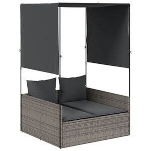 vidaXL Double Sun Lounger Grey PE rattan, powder-coated steel, polyester