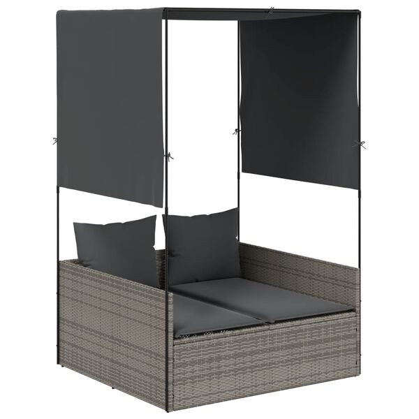 vidaXL Double Sun Lounger Grey PE rattan, powder-coated steel, polyester