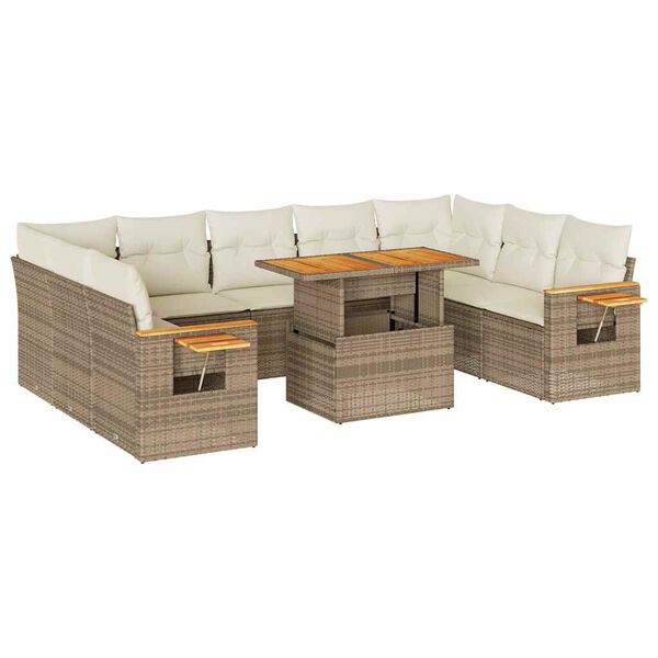 vidaXL Garden Sofa Set Beige PE rattan 10 Piece Set Removable Covers