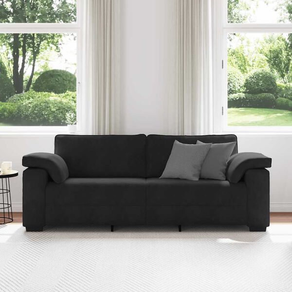 vidaXL 3-seater Sofa Black Velvet (100% polyester), Plywood, Steel, Plastic