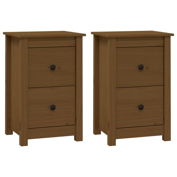 vidaXL Bedside Cabinet Set of 2 Honey Brown Solid Pine Wood Medium