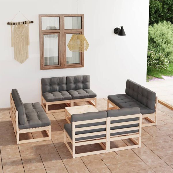 vidaXL Garden Lounge Set Grey Solid pine wood, 100% polyester 9-piece set