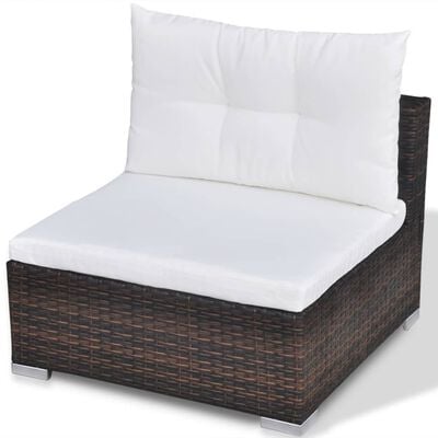 Single brown wicker lounge chair with white back cushions