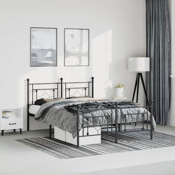 vidaXL Bed Frame Black Powder-Coated Steel King Bed Frame Rectangular