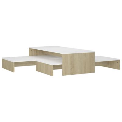 vidaXL Nesting Coffee Table Set White and Sonoma Oak 39.4"x39.4"x10.4"