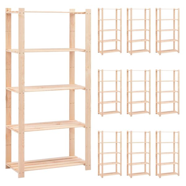 vidaXL 5-Tier Storage Racks 10 pcs 31.5"x15"x66.9" Solid Pinewood 551.2 lb