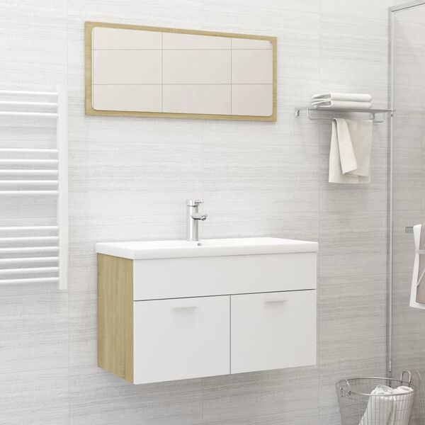 vidaXL Bathroom Furniture Set White and Sonoma Oak Engineered wood, Acrylic