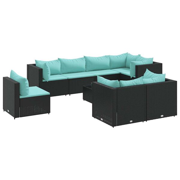 vidaXL 8 Piece Patio Lounge Set with Cushions Black Poly Rattan