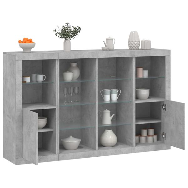 vidaXL Sideboard Set of 3 Concrete grey Engineered wood, Glass Large
