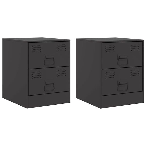 vidaXL Bedside Cabinet Set of 2 Black Steel Medium Bedside Cabinet