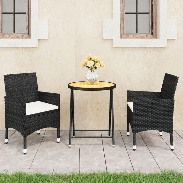 vidaXL 3 Piece Patio Bistro Set Poly Rattan and Acacia Wood Black