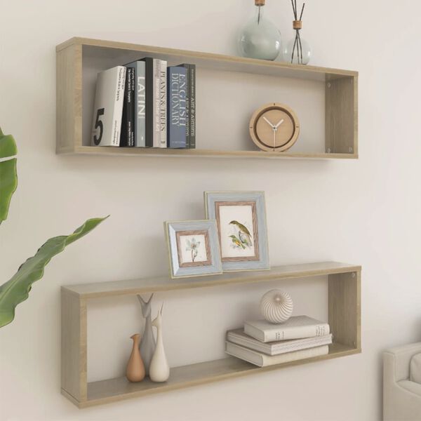 vidaXL Wall Shelf Set of 2 Sonoma Oak Engineered wood 39.4x5.9x11.8 in