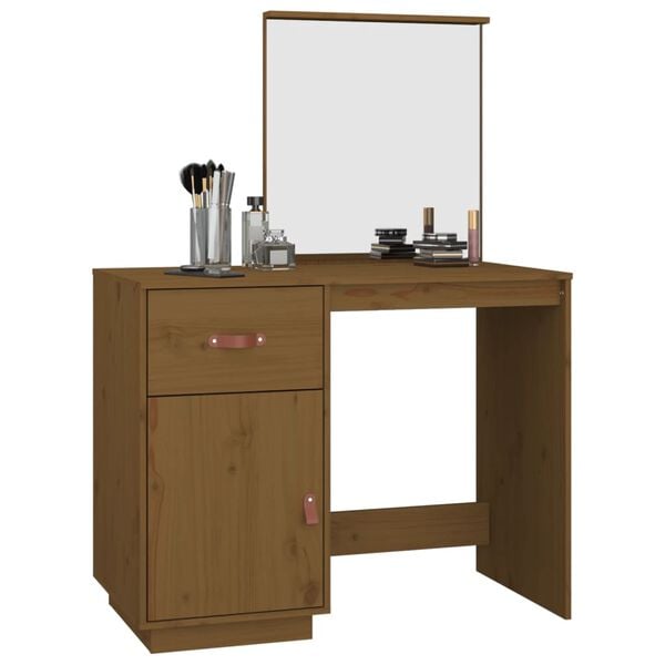 vidaXL Dressing Table Honey Brown Solid Pine Wood 37.4 x 19.7 x 52.8 in