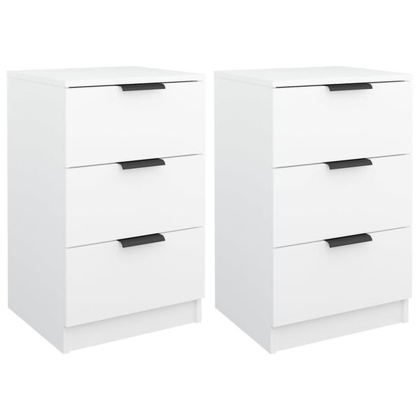 vidaXL Bedside Cabinet Set of 2 White Engineered Wood Bedside Cabinet