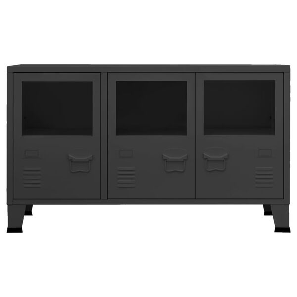 vidaXL Sideboard Black Metal, glass Medium Sideboard Rectangular