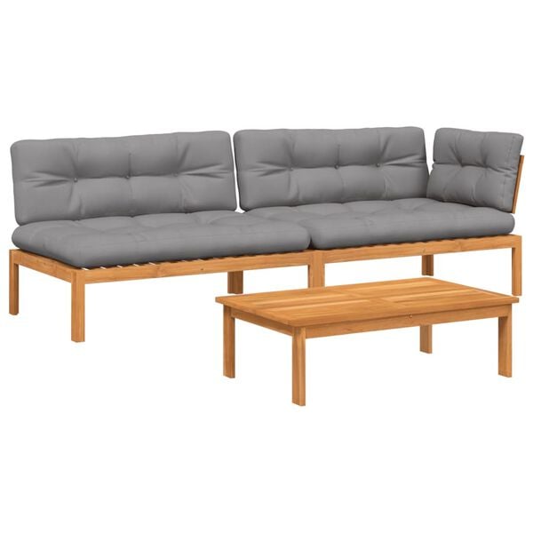 vidaXL Pallet Sofa Set Grey Solid Acacia wood Medium Modular