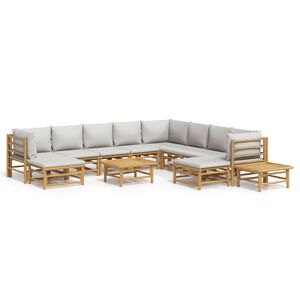 vidaXL Garden Lounge Set Natural Bamboo, Light Grey