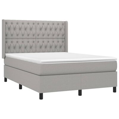 vidaXL Box Spring Bed with Mattress&LED Light Gray Full Fabric