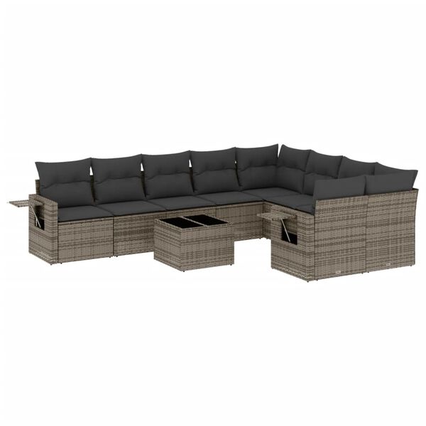 vidaXL Garden Sofa Set Grey PE rattan Large Foldable Garden Sofa Set