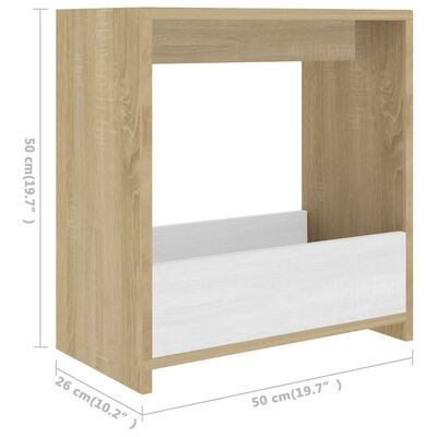 vidaXL Side Table White and Sonoma Oak 19.7"x10.2"x19.7" Engineered Wood