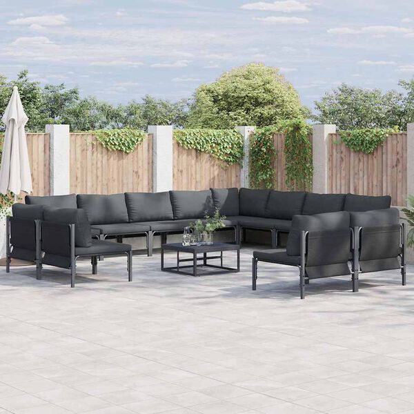 vidaXL Garden Sofa Set with Cushion 12 pcs Black Steel