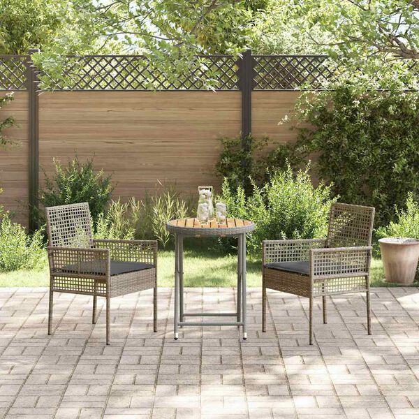 vidaXL Garden Bistro Set 3 pcs Grey Poly Rattan