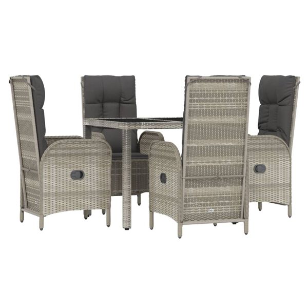 vidaXL Garden Dining Set Grey Poly Rattan 5 Piece Adjustable Armrests