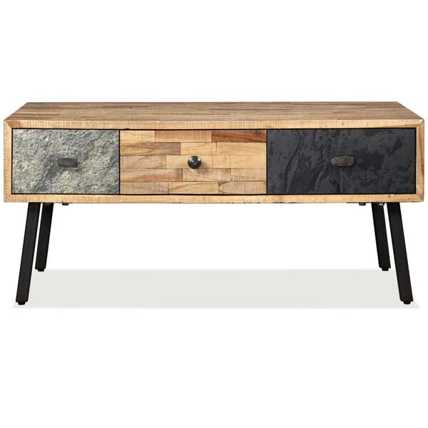 vidaXL Coffee Table Brown, Black, Marbled Reclaimed Teak, Steel Medium