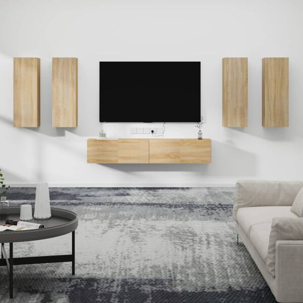 vidaXL TV Cabinet Set Set of 6 Sonoma Oak Engineered Wood Medium