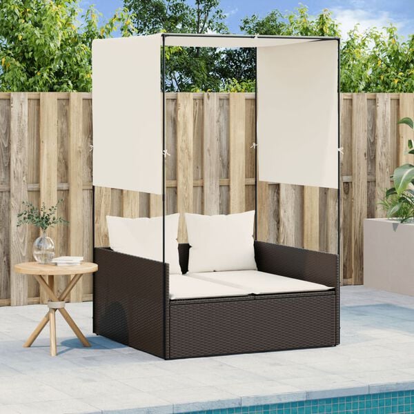 vidaXL Double Sun Lounger Brown, Cream White