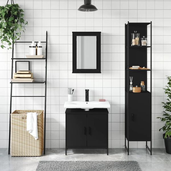 vidaXL Bathroom Furniture Set Black Engineered wood