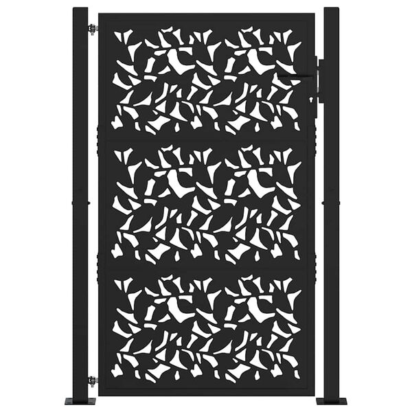 vidaXL Garden Gate Black 39.4x59.1" Steel Leaf Design