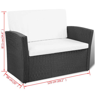 vidaXL 4 Piece Patio lounge set with Cushions Poly Rattan Black