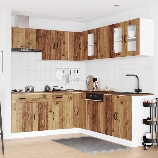 vidaXL Kitchen Cabinet Set Old wood Engineered wood and glass Large