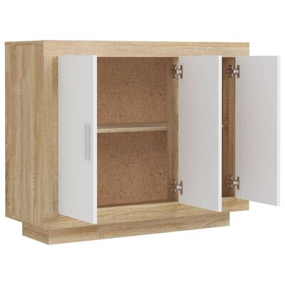 vidaXL Sideboard White and Sonoma Oak 36.2"x13.8"x29.5" Engineered Wood