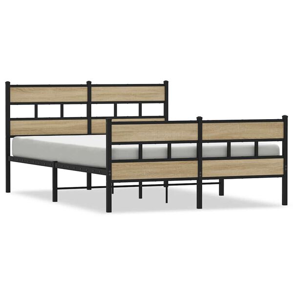 vidaXL Bed Frame Black, Sonoma oak Iron, Engineered wood Double