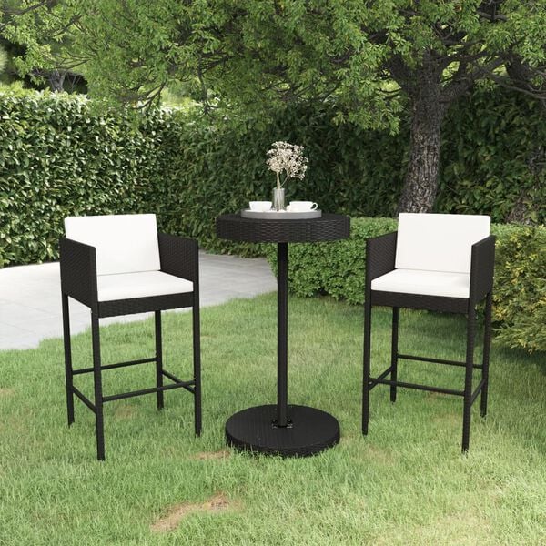 vidaXL Garden Bar Set Black Poly Rattan, Steel Medium Footrest