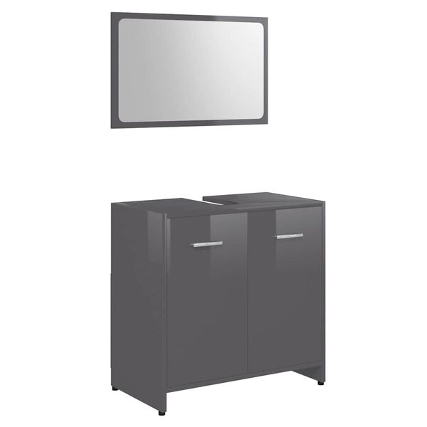 vidaXL Bathroom Furniture Set High gloss gray Engineered wood Medium