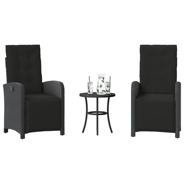 vidaXL 3 Piece Bistro Set with Cushions Black Poly Rattan