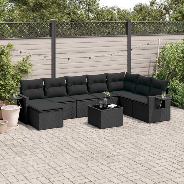 vidaXL Garden Sofa Set Black PE Rattan Modular Adjustable Armrests