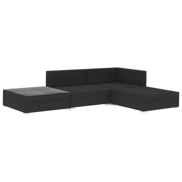 vidaXL Garden Lounge Set Black PE Rattan Medium Modular Garden Sofa
